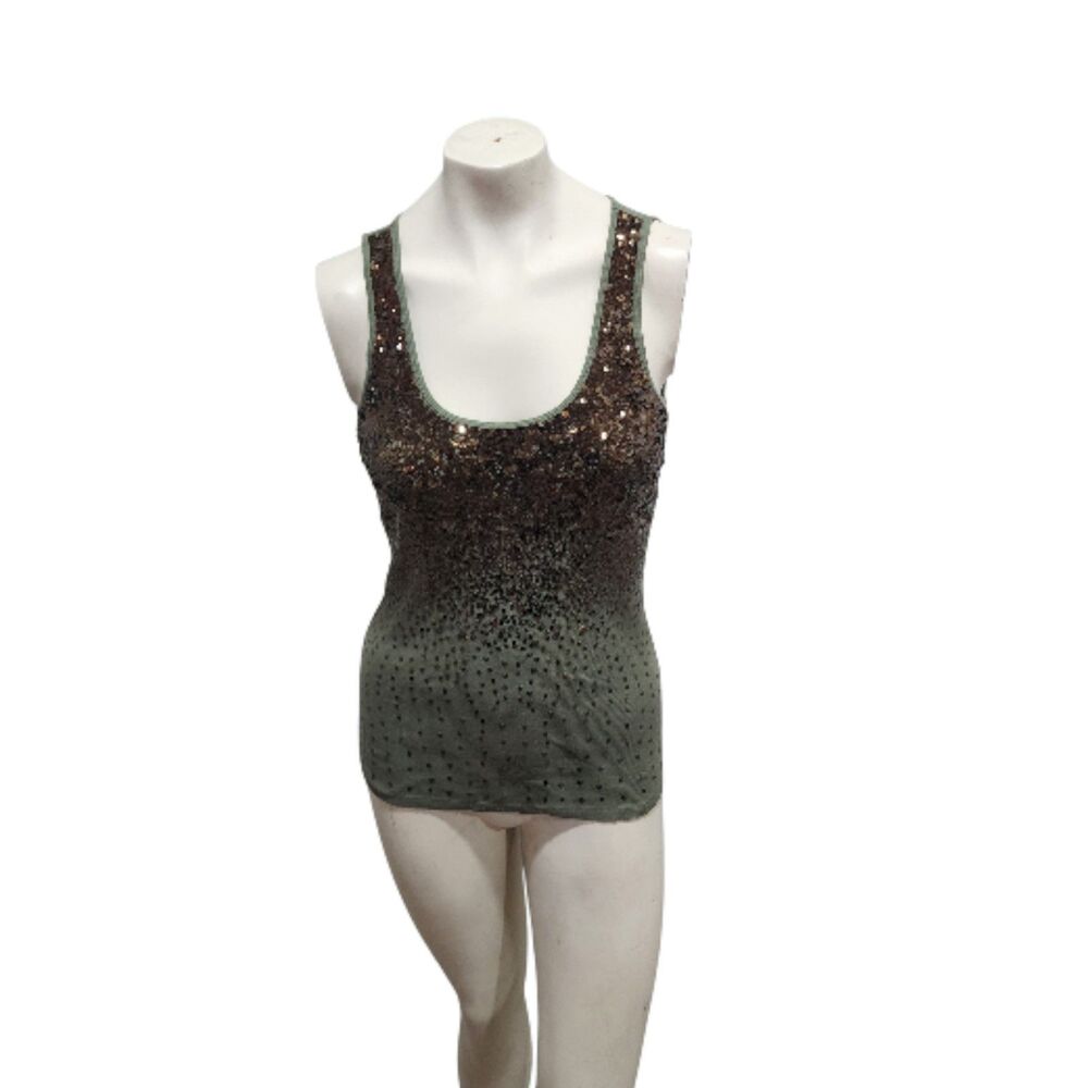 Express Sexy Basic Tank‎ Top Size Medium Green Sequin Embellished Scoop Neck